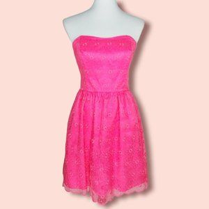 Lilly Pulitzer Payton Dress Size 6 Pink Floral Organza Embroidered Barbiecore